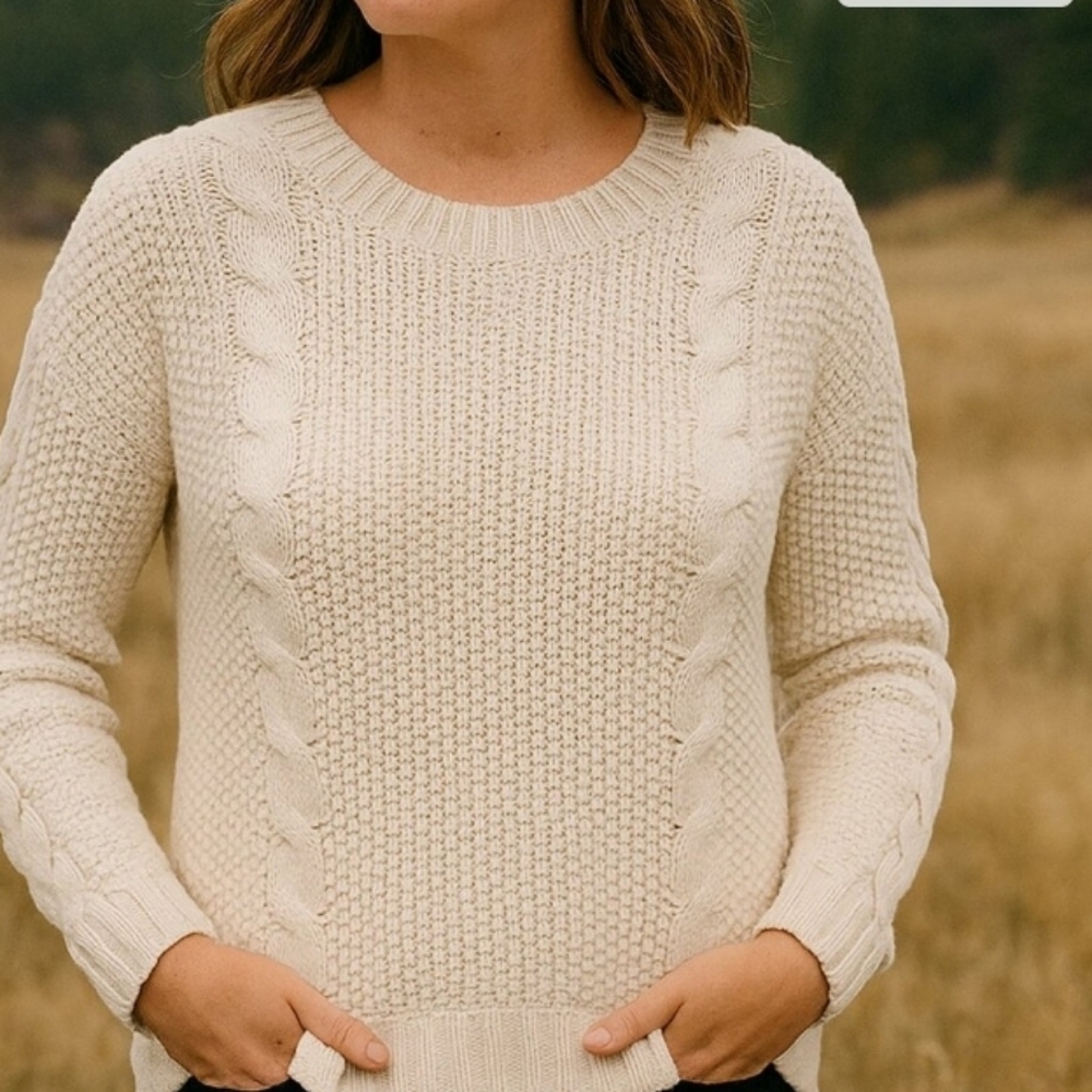 Cynthia Rowley sweater  Cotton S cable Knit Casual  Office Neutral chunky Preppy